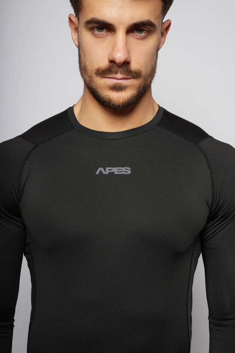Apes Essentials Skin Compression Long Sleeves Tshirt - Solid Black