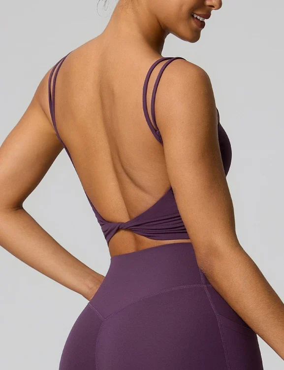 SPARK Women's Sexy Twist Knot Back Double-Strap Sports Bra FYD246