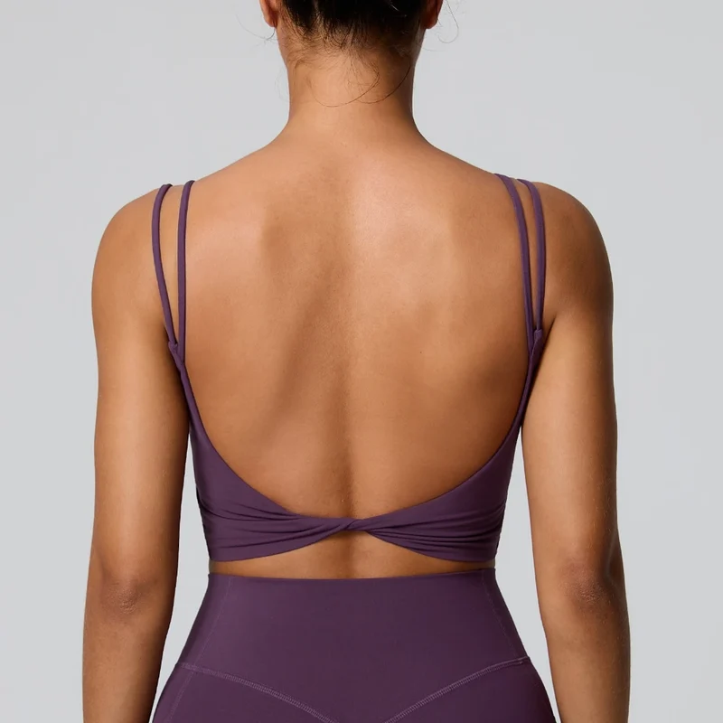 SPARK Women's Sexy Twist Knot Back Double-Strap Sports Bra FYD246