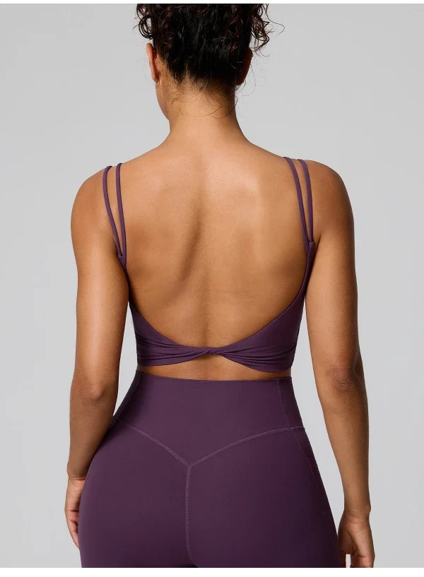 SPARK Women's Sexy Twist Knot Back Double-Strap Sports Bra FYD246