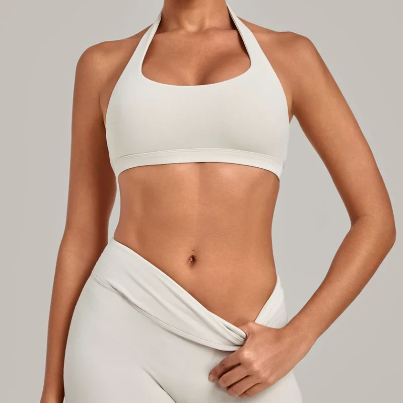 SPARK Women's Bare-feel Halter Neck Open Back Yoga Workout Bra QS5423