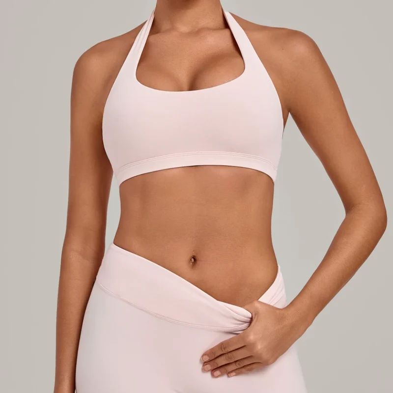 SPARK Women's Bare-feel Halter Neck Open Back Yoga Workout Bra QS5423