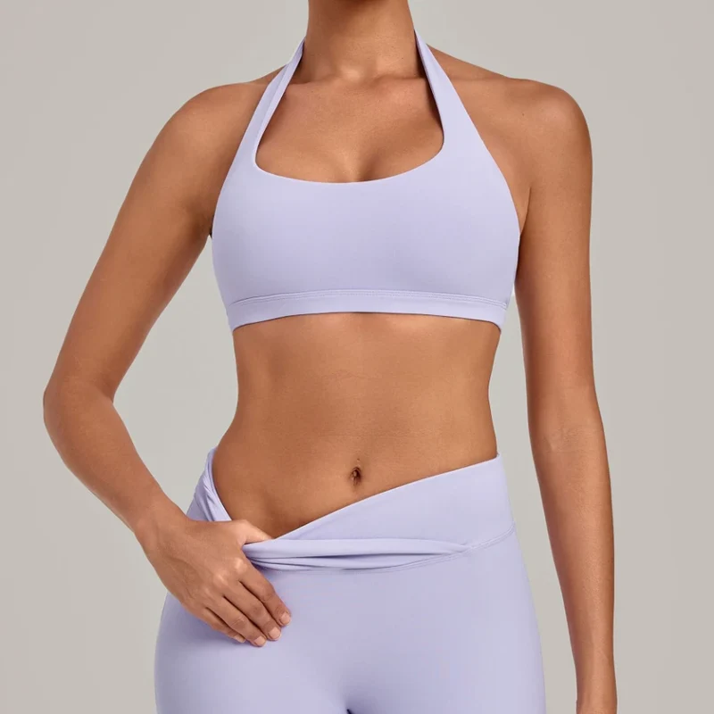 SPARK Women's Bare-feel Halter Neck Open Back Yoga Workout Bra QS5423