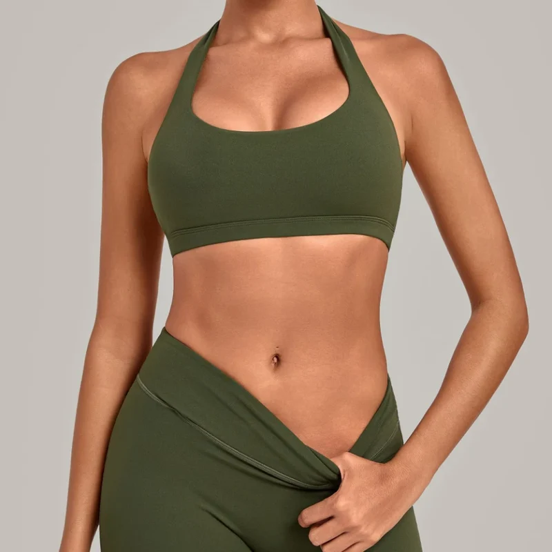 SPARK Women's Bare-feel Halter Neck Open Back Yoga Workout Bra QS5423