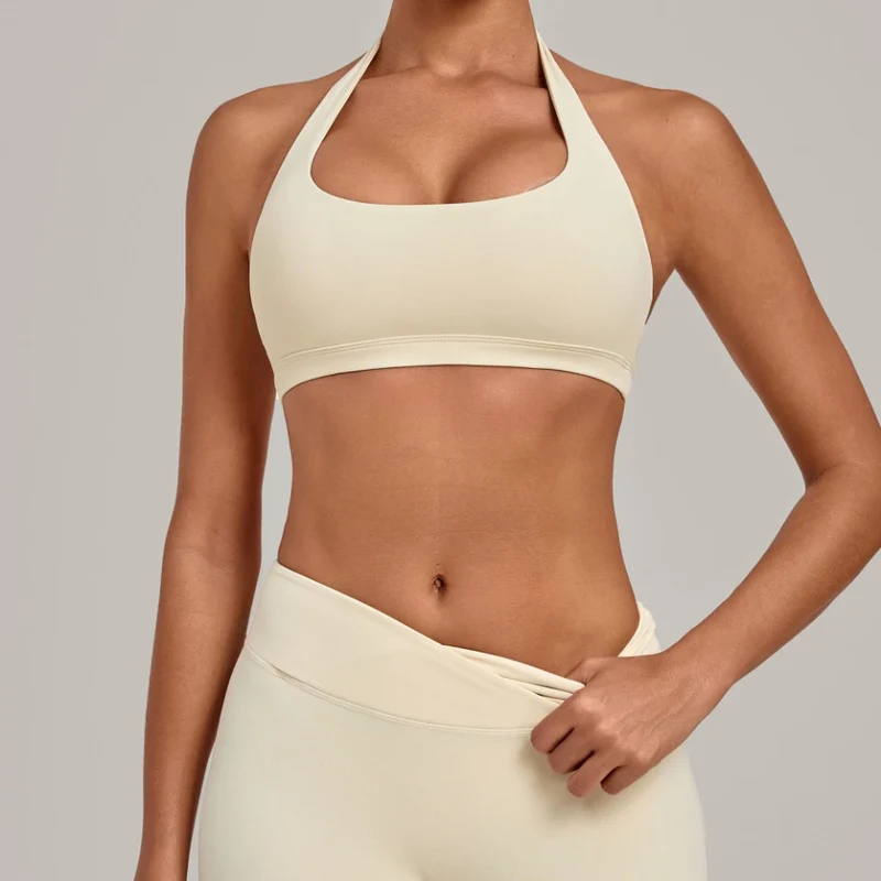 SPARK Women's Bare-feel Halter Neck Open Back Yoga Workout Bra QS5423