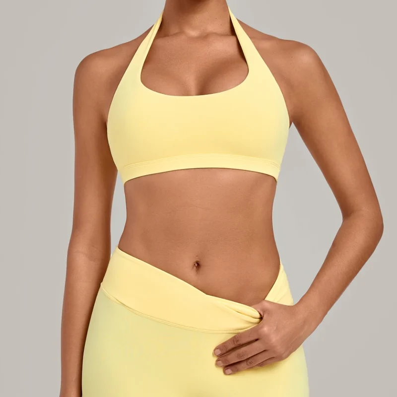 SPARK Women's Bare-feel Halter Neck Open Back Yoga Workout Bra QS5423