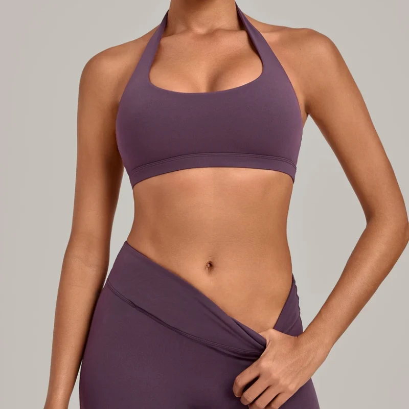 SPARK Women's Bare-feel Halter Neck Open Back Yoga Workout Bra QS5423