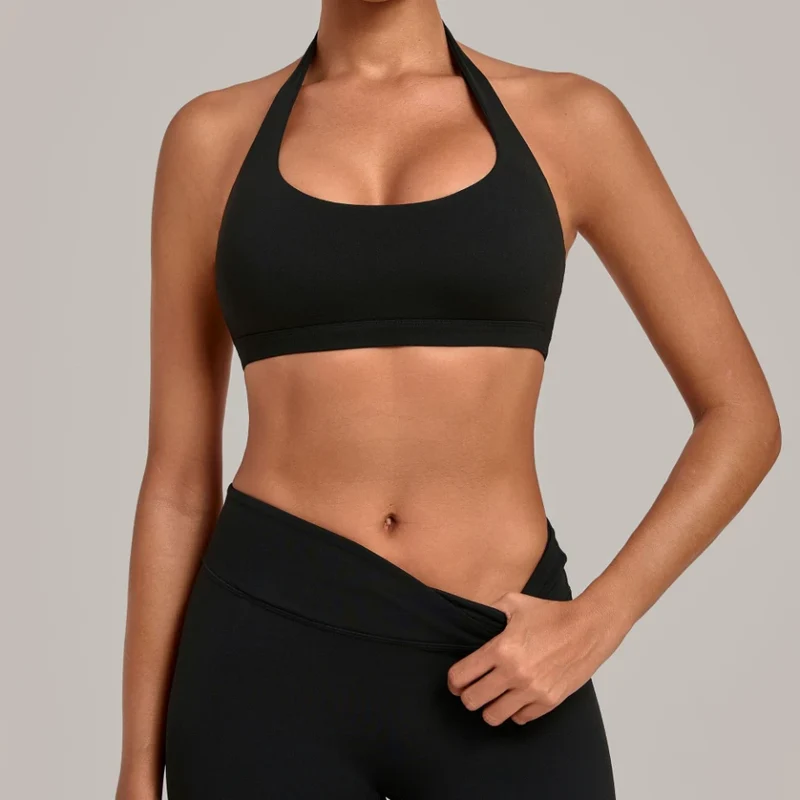 SPARK Women's Bare-feel Halter Neck Open Back Yoga Workout Bra QS5423