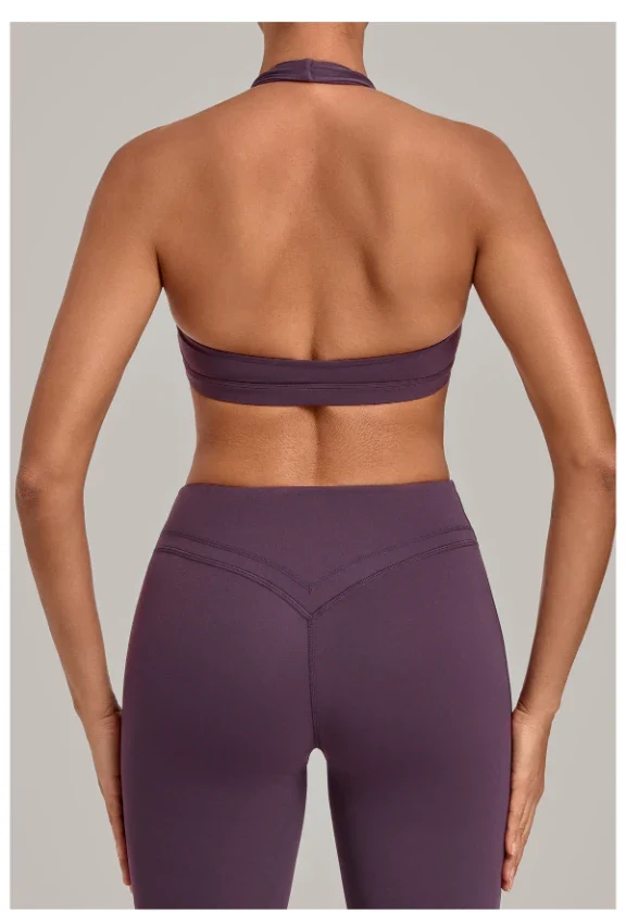 SPARK Women's Bare-feel Halter Neck Open Back Yoga Workout Bra QS5423