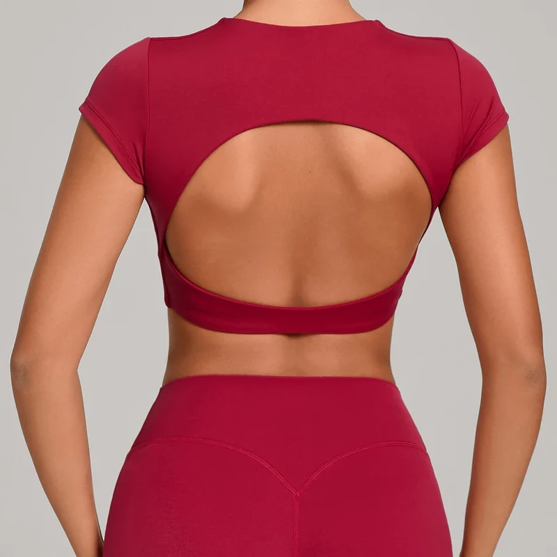 SPARK Women's Hollow Back Crop Yoga Short-Sleeve QS2590