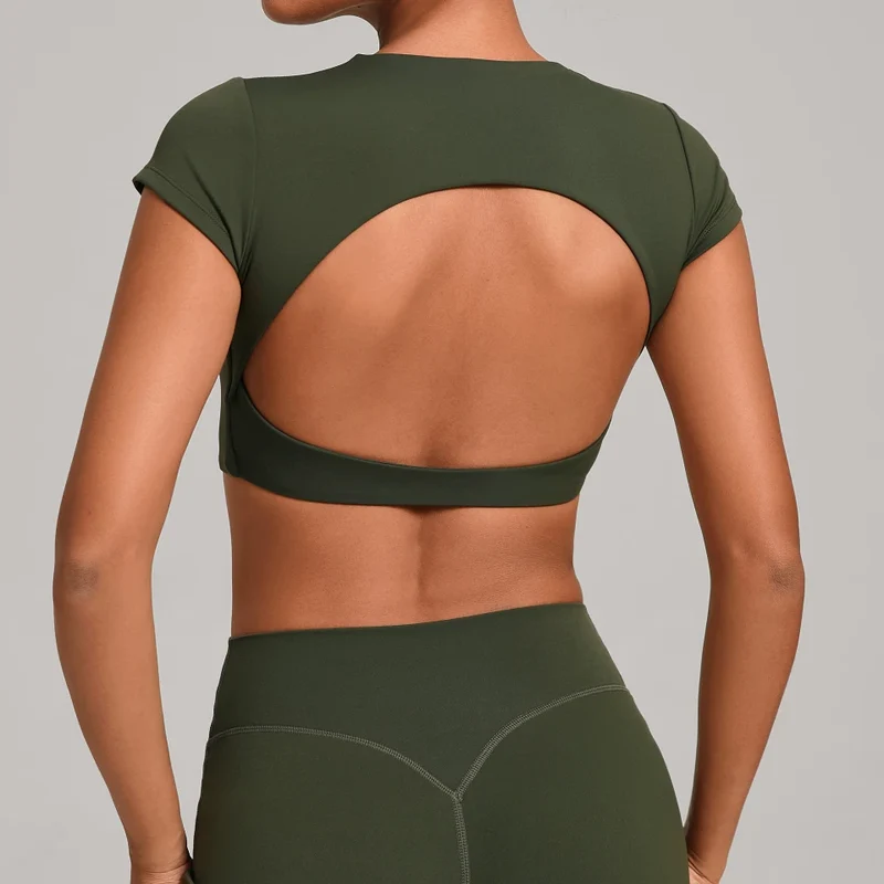 SPARK Women's Hollow Back Crop Yoga Short-Sleeve QS2590