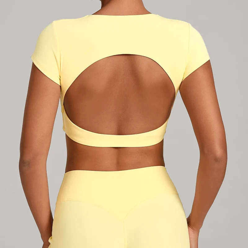 SPARK Women's Hollow Back Crop Yoga Short-Sleeve QS2590