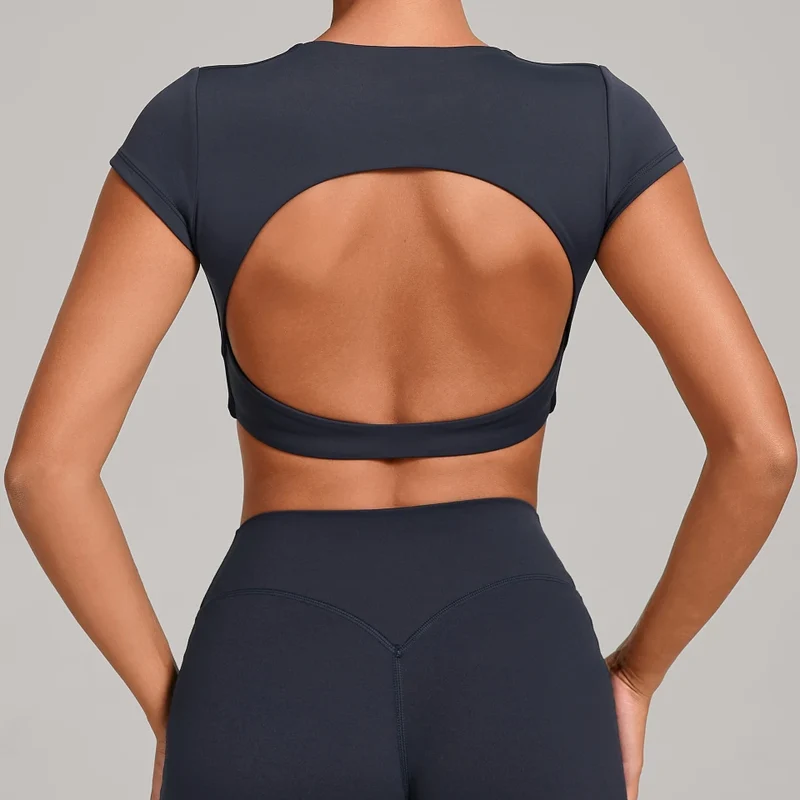 SPARK Women's Hollow Back Crop Yoga Short-Sleeve QS2590