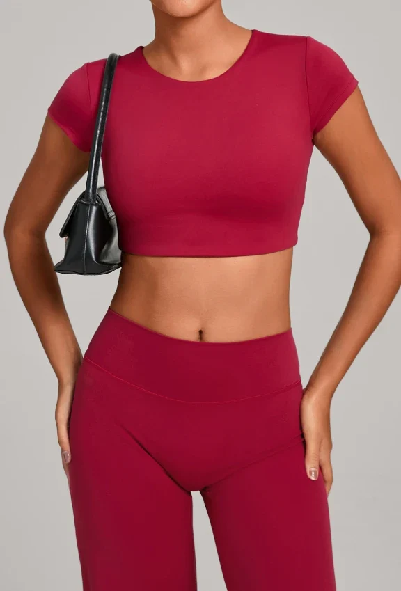 SPARK Women's Hollow Back Crop Yoga Short-Sleeve QS2590