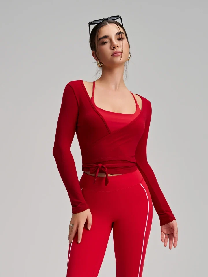 SPARK Chic Long Sleeve Wrap Tie Yoga Top RQ7418