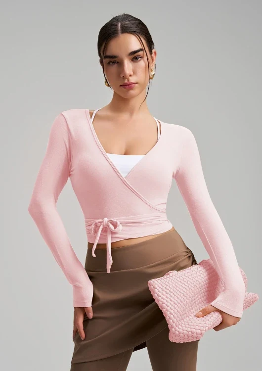 SPARK Chic Long Sleeve Wrap Tie Yoga Top RQ7418