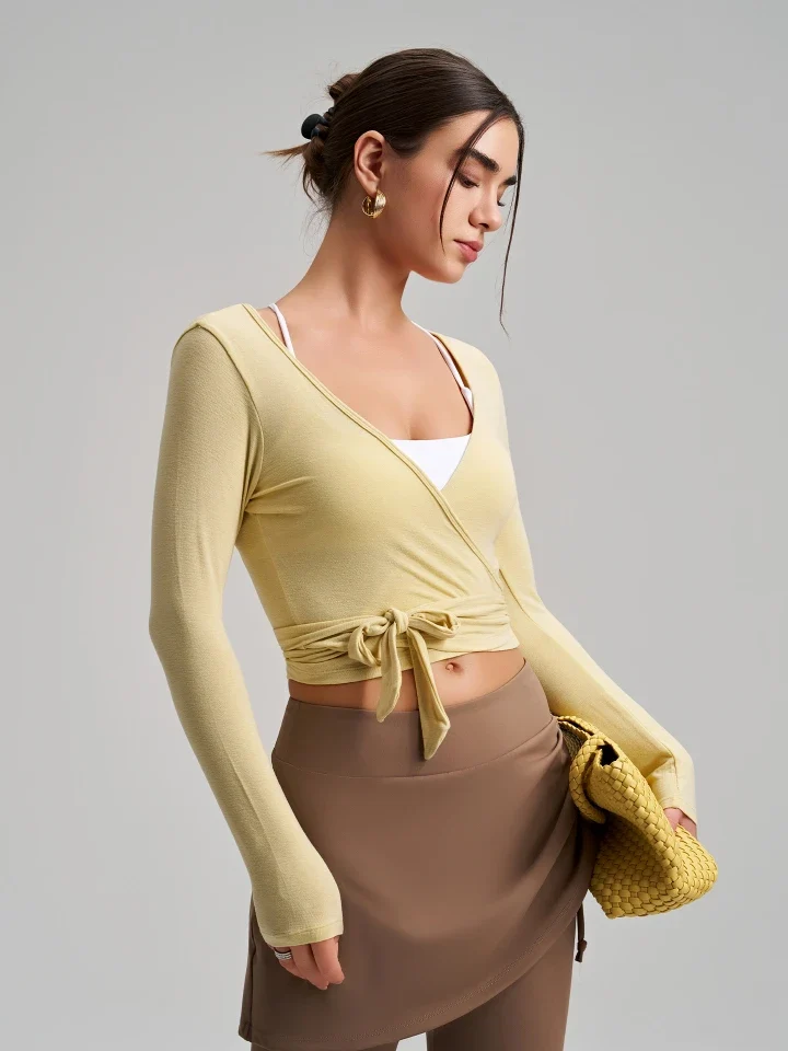 SPARK Chic Long Sleeve Wrap Tie Yoga Top RQ7418