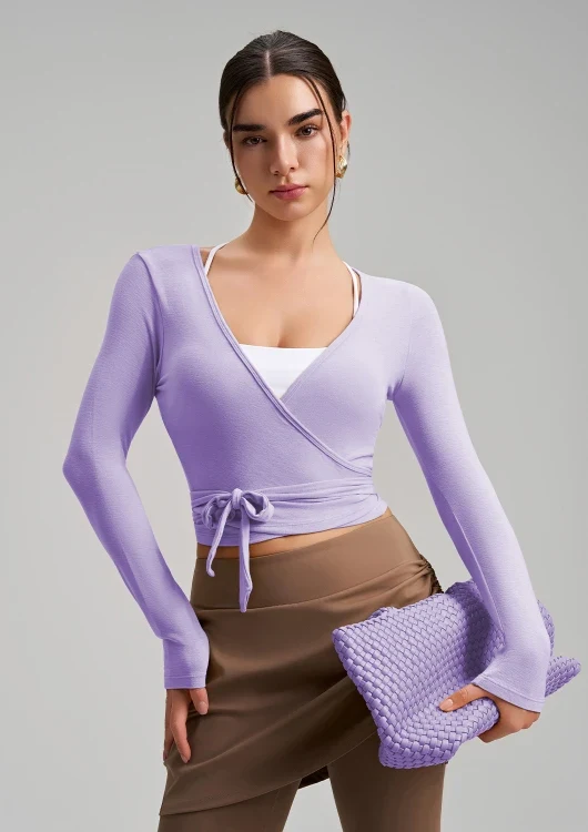 SPARK Chic Long Sleeve Wrap Tie Yoga Top RQ7418