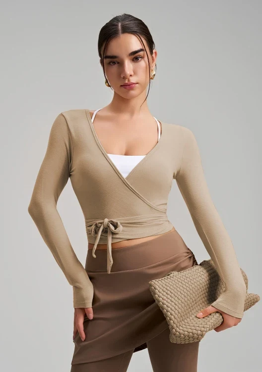 SPARK Chic Long Sleeve Wrap Tie Yoga Top RQ7418