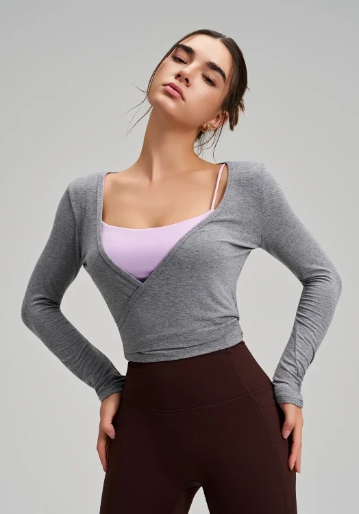 SPARK Chic Long Sleeve Wrap Tie Yoga Top RQ7418
