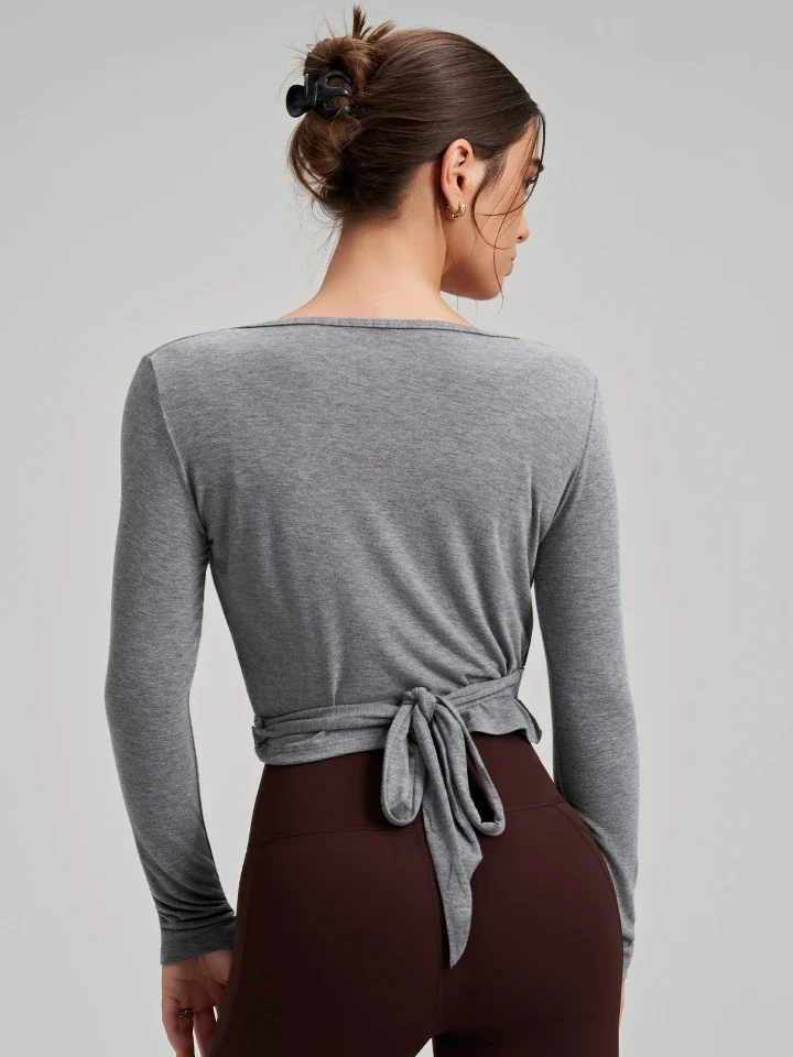 SPARK Chic Long Sleeve Wrap Tie Yoga Top RQ7418