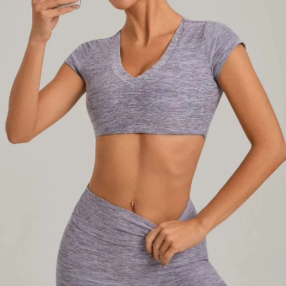 SPARK Women's Special Neck Crop Short-Sleeve Yoga Top QS10265