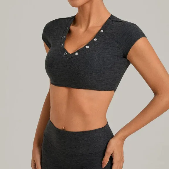 SPARK Women's Special Neck Crop Short-Sleeve Yoga Top QS10265