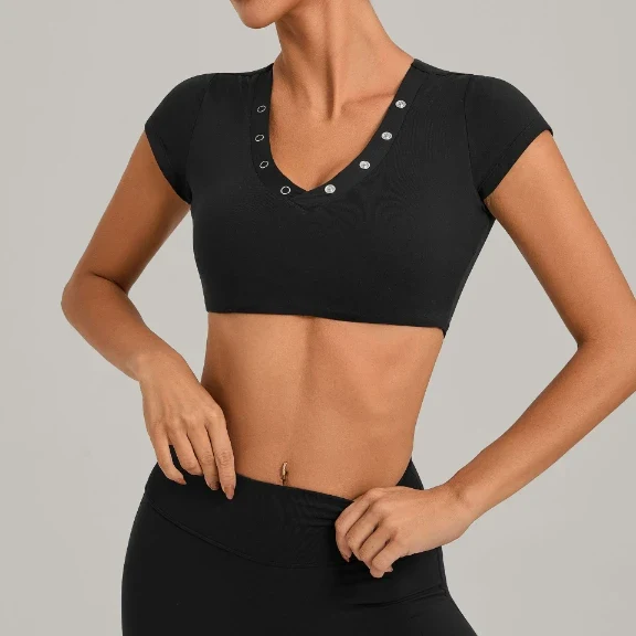 SPARK Women's Special Neck Crop Short-Sleeve Yoga Top QS10265