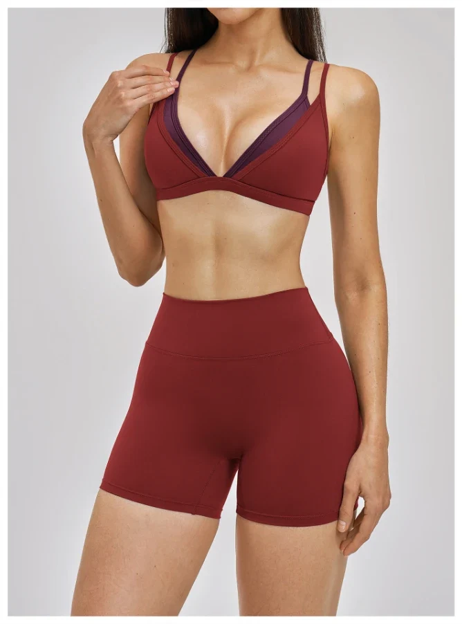 SPARK Women's Double-layer Fake Two-piece Color-Blocking Yoga Bra ZC6116