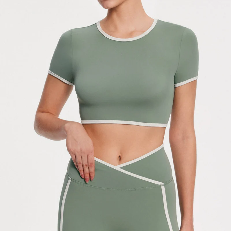 SPARK Contrast Color Short-Sleeve Yoga Tops RX6008