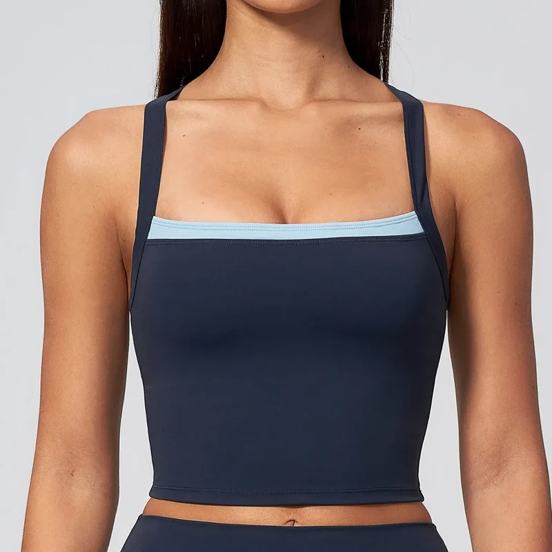 SPARK Women’s 2-in-1 Color Block Cross Back Yoga Tank Top ZC6116