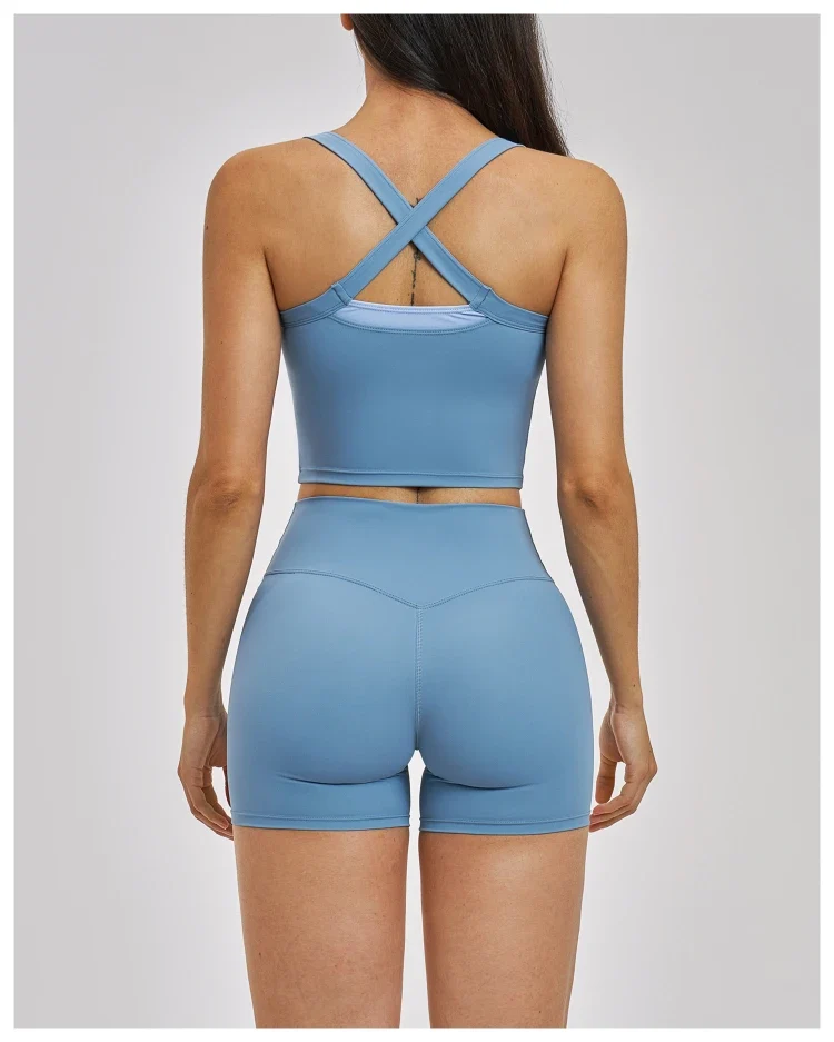 SPARK Women’s 2-in-1 Color Block Cross Back Yoga Tank Top ZC6116