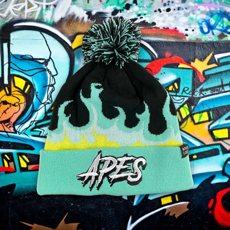 Apes Pompon Beanie - Aqua Flame