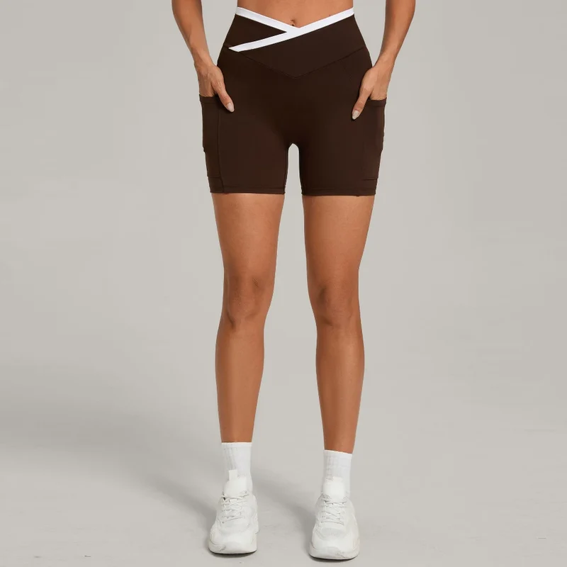 SPARK Color Block Cross Waist Butt Lifting Yoga Shorts TF12197