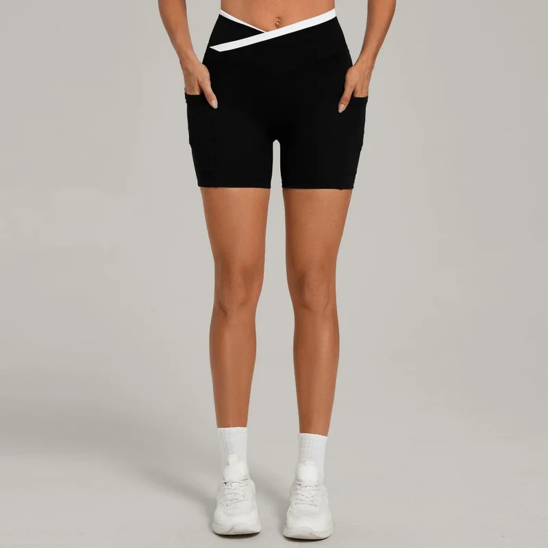 SPARK Color Block Cross Waist Butt Lifting Yoga Shorts TF12197