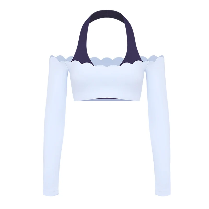 Spark Women's Lace Trim Long Sleeve Crop Top Yoga Shirt FNK8812