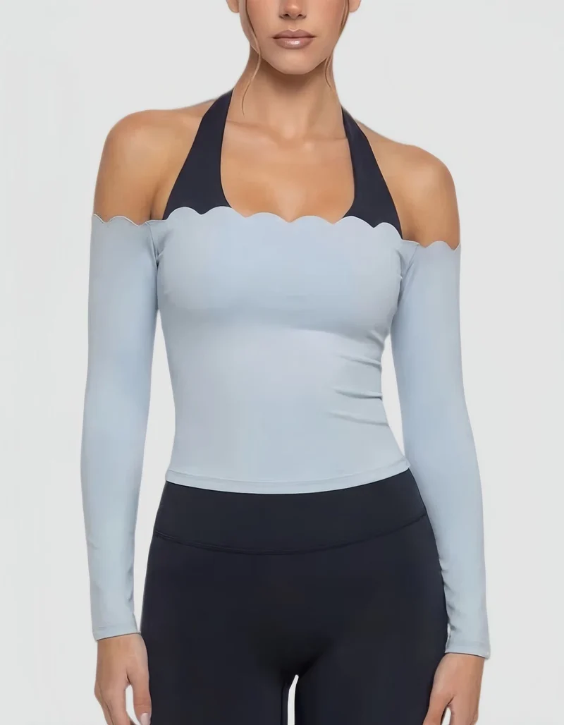 SPARK Fake Two-Piece Color-Block Fitness Yoga Top FNK881301