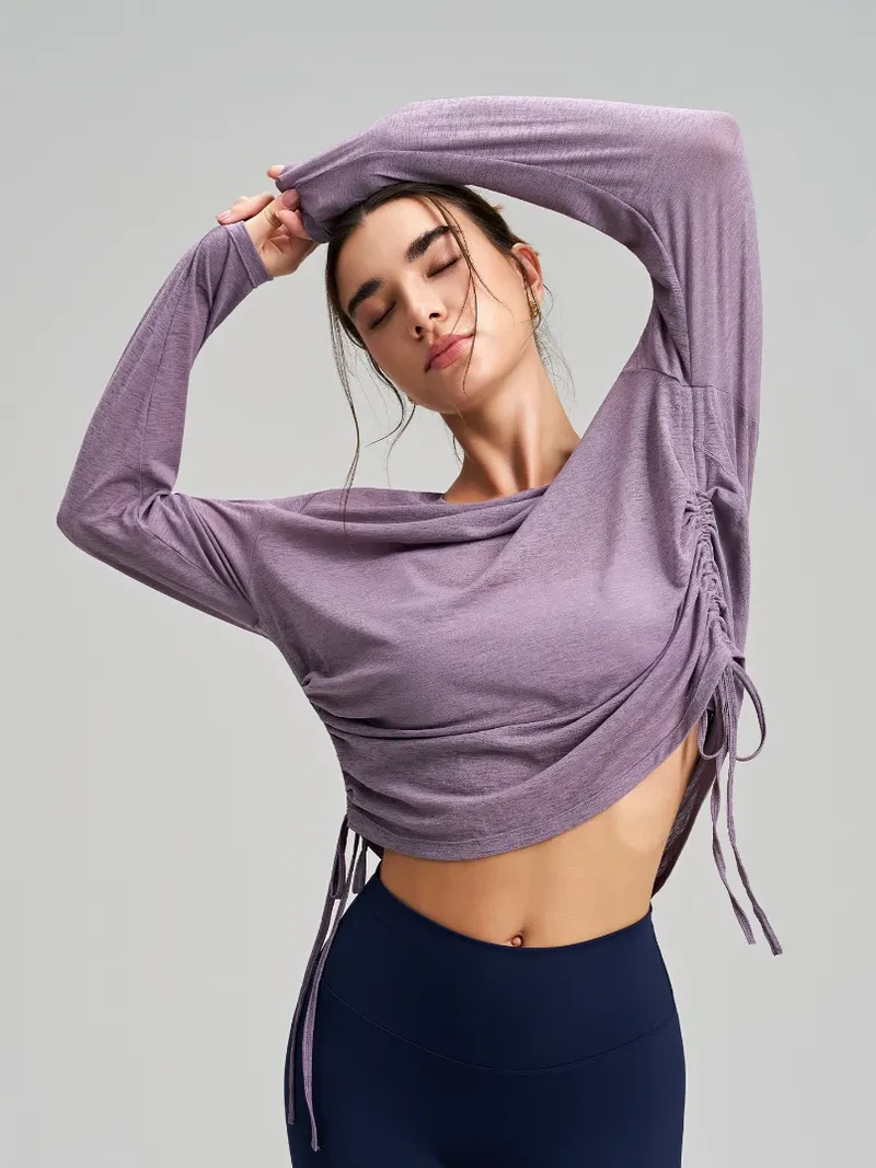 SPARK New Women's Yoga Fitness Smock with Side Drawstring RQ7410