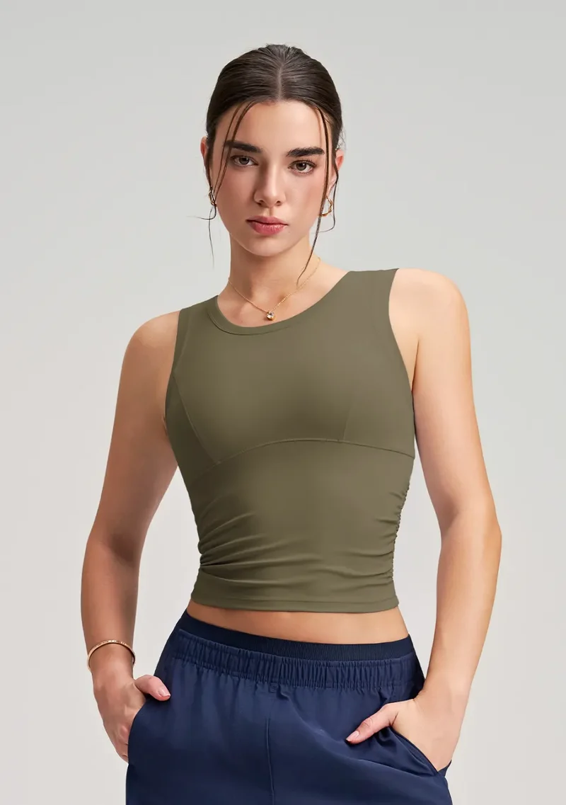 SPARK New Style Ruched Waist Slim-fit Yoga Fitness Vest RQ5076