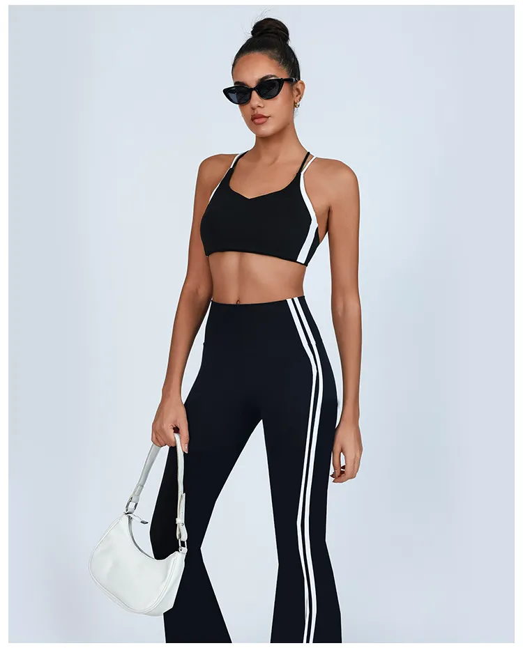 SPARK Color Blocking Criss-cross Back Yoga Two-piece Set PBD70