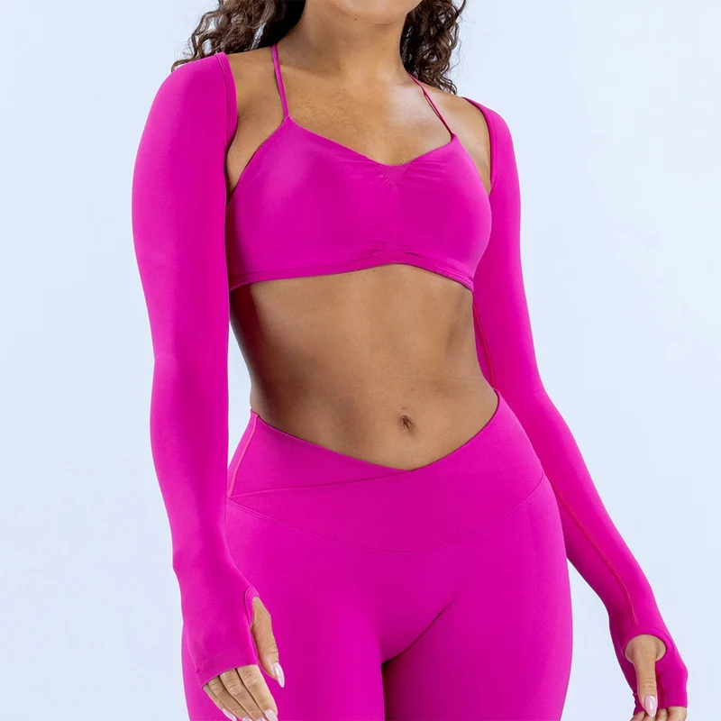 SPARK Seamless Women's Workout Crop Top Arm Sleeve Shawl Thumb Hole RXW3011