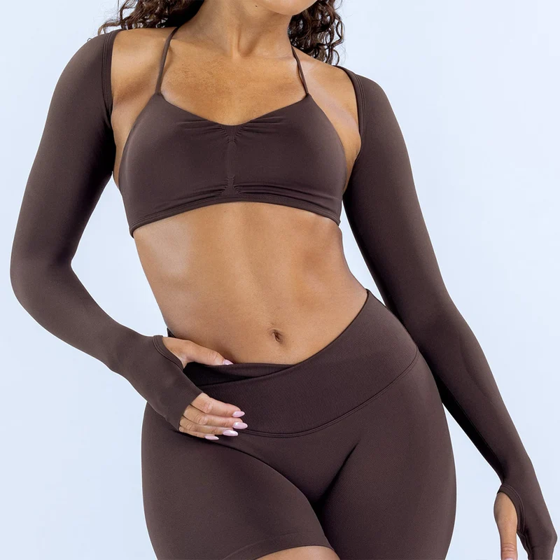 SPARK Seamless Women's Workout Crop Top Arm Sleeve Shawl Thumb Hole RXW3011