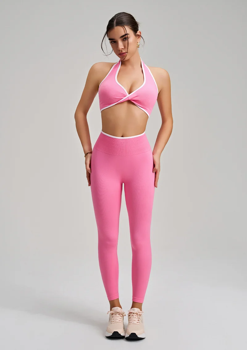 SPARK Seamless Twist Knot Halter Neck Bra&Leggings Yoga Two-piece Set RQ2493