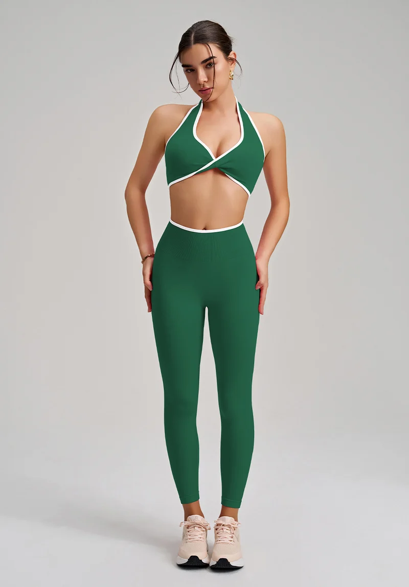 SPARK Seamless Twist Knot Halter Neck Bra&Leggings Yoga Two-piece Set RQ2493