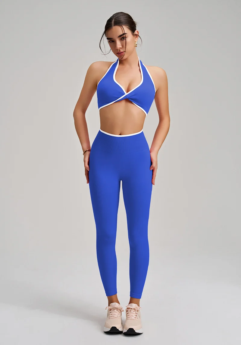SPARK Seamless Twist Knot Halter Neck Bra&Leggings Yoga Two-piece Set RQ2493