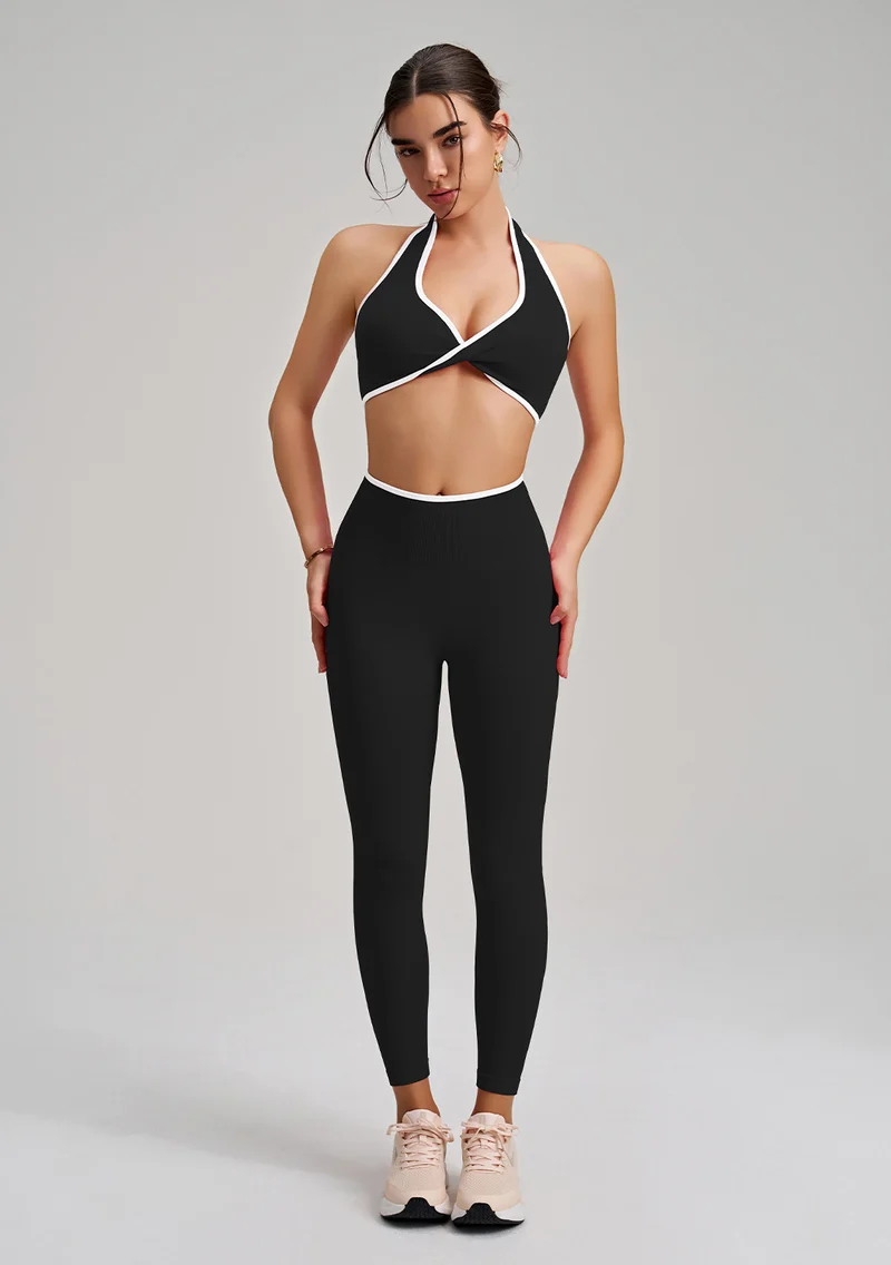 SPARK Seamless Twist Knot Halter Neck Bra&Leggings Yoga Two-piece Set RQ2493
