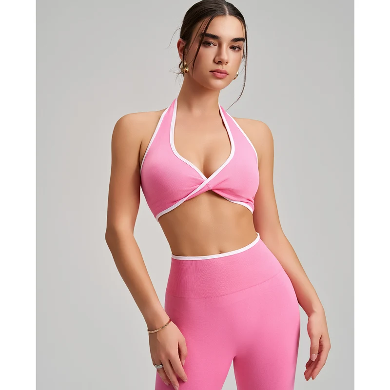 SPARK Seamless Twist Knot Halter Neck Bra&Leggings Yoga Two-piece Set RQ2493