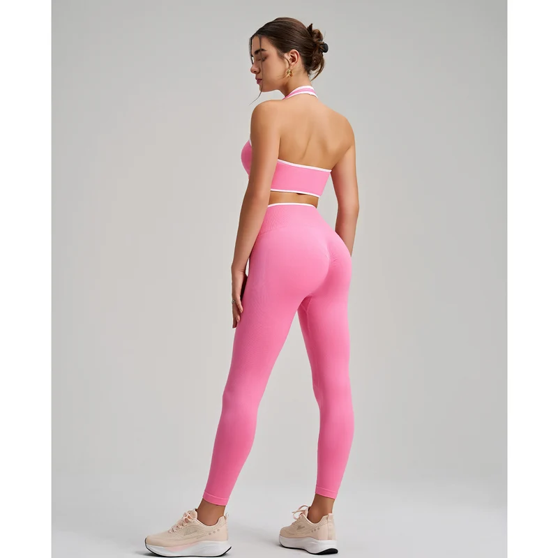 SPARK Seamless Twist Knot Halter Neck Bra&Leggings Yoga Two-piece Set RQ2493