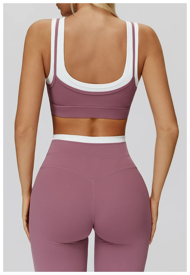 SPARK Fake Two-Piece Yoga Sports Bra with Ribbed Design ZC3129