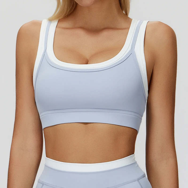 SPARK Fake Two-Piece Yoga Sports Bra with Ribbed Design ZC3129